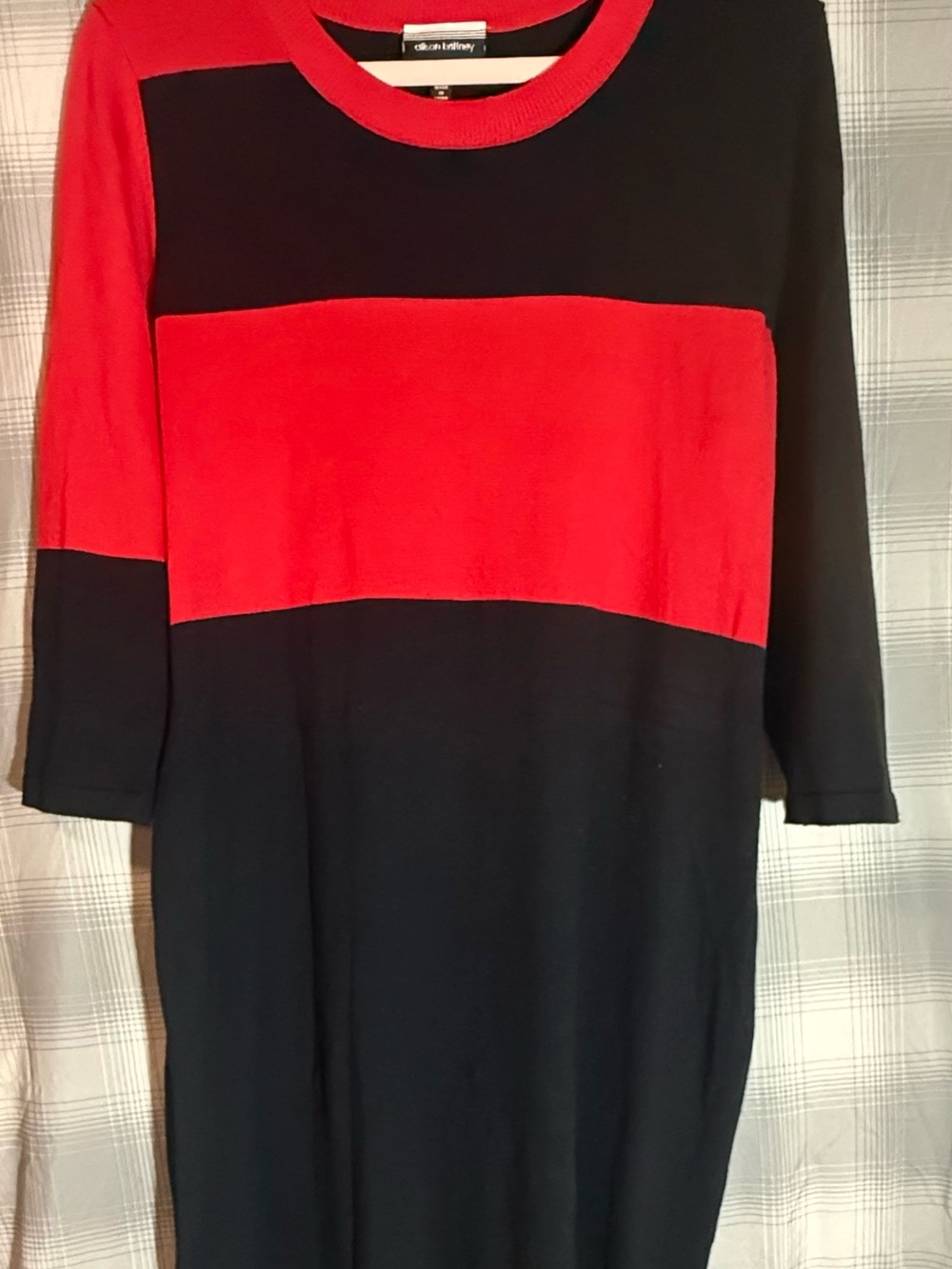 Club Monaco Black and Red Colorblock Long Sleeve Sweater Dress